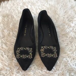 Xiang qian qi black velvet point toe shoe